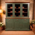 Groene buffetkast met glazen deuren grutterskast teak, Gebruikt, Met deur(en), Glas, 150 tot 200 cm