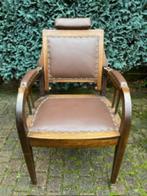 Antiek houten barbier- en kappersstoel met leren bekleding, Ophalen