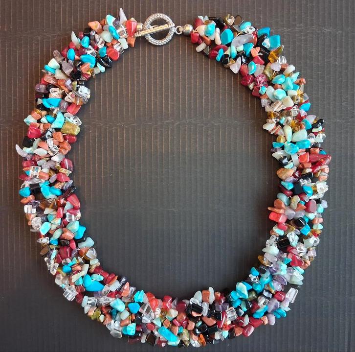 Vintage Frans Collier met edelstenen, handgemaakt, Sieraden, Tassen en Uiterlijk, Kettingen, Zo goed als nieuw, Steen of Mineraal