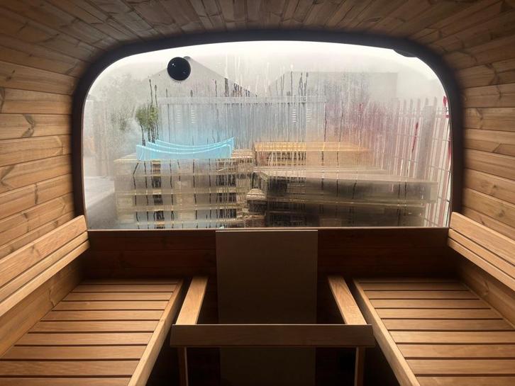 Design Barrelsauna 385 cm I met kleedruimte I 2025 opruiming, Sport en Fitness, Sauna, Nieuw, Complete sauna, Fins of Traditioneel