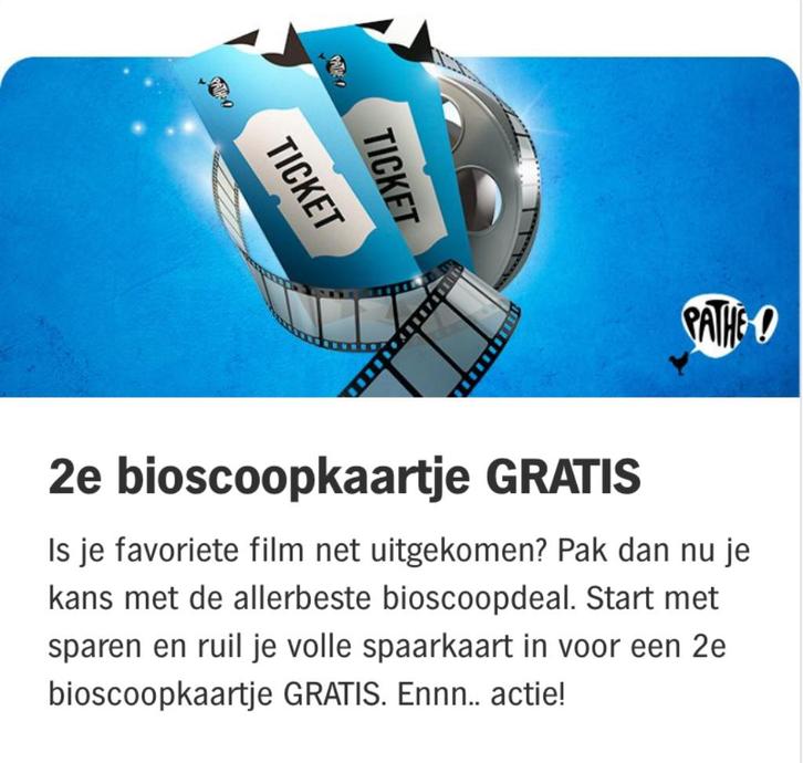2e bioscoopkaartje gratis via Albert heijn, AH., Tickets en Kaartjes, Filmkaartjes, Drie personen of meer, Kortingskaartje