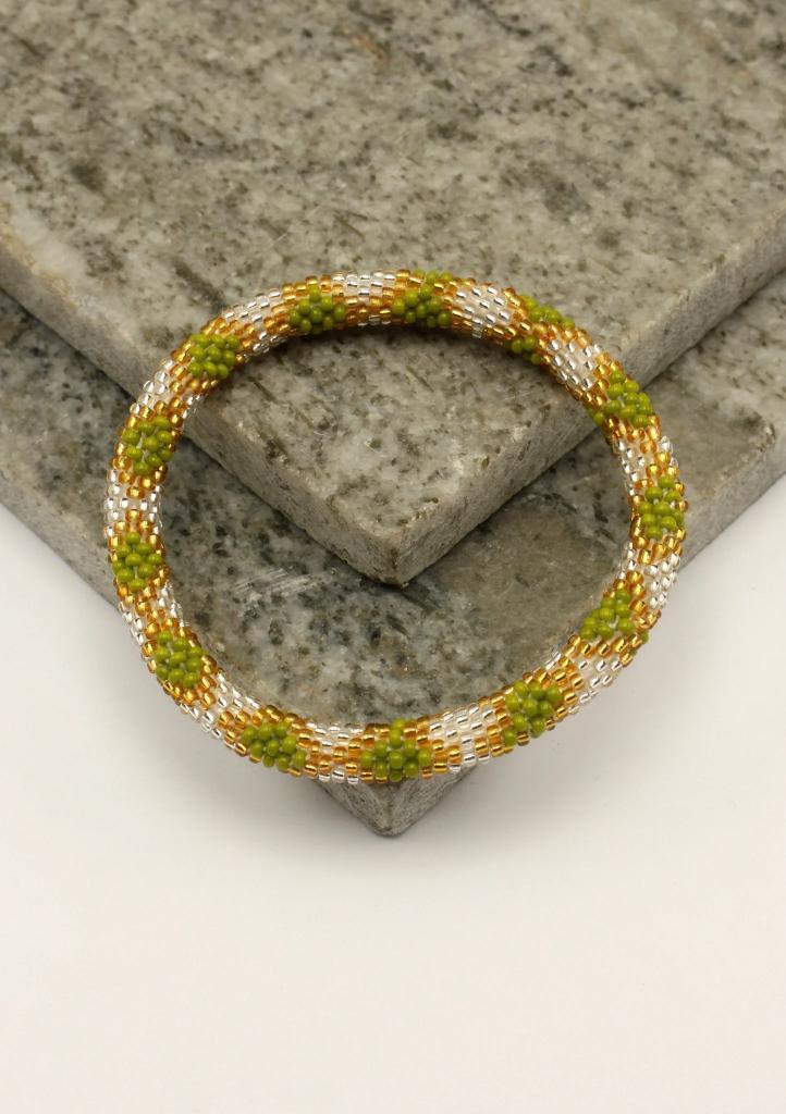 Glaskralen armband - groen en goud - RB110, Sieraden, Tassen en Uiterlijk, Armbanden, Nieuw, Overige materialen, Overige kleuren