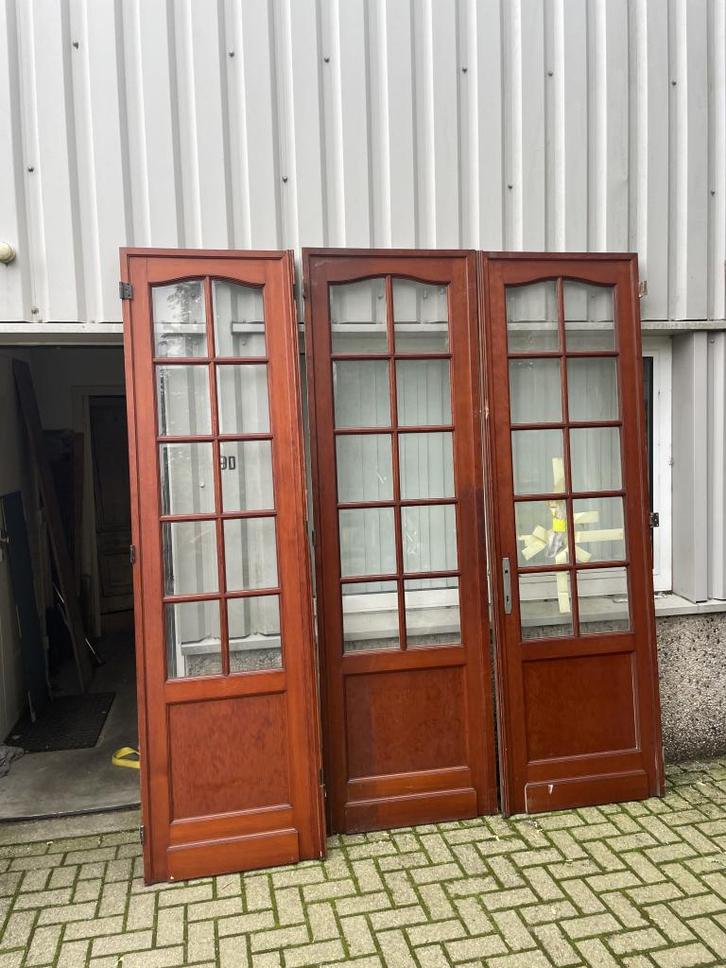 Twee sets antieke ensuitedeuren met facet geslepen glas, Doe-het-zelf en Verbouw, Deuren en Horren, Zo goed als nieuw, Binnendeur