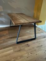 Teakhouten eettafel met massief stalen poten, Ophalen, Teakhout, 50 tot 100 cm, Zo goed als nieuw