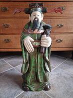 Groot Houten Chinese Monnik - Groen, Antiek en Kunst, Kunst | Beelden en Houtsnijwerken, Ophalen of Verzenden