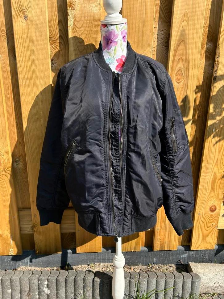 H&M Bomber jas, Kleding | Dames, Jassen | Winter, Gedragen, Maat 46/48 (XL) of groter, Blauw, Ophalen of Verzenden