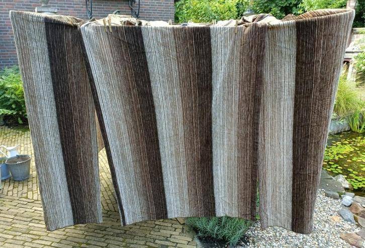 Vintage jaren 1980 bruin velours gordijn 75/195 x 220 (KG10), Huis en Inrichting, Stoffering | Gordijnen en Lamellen, Gebruikt