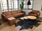 Bank 3,5 zits, loveseat en hocker | Cognac kleur, Ophalen, Zo goed als nieuw, Metaal, Industrieel