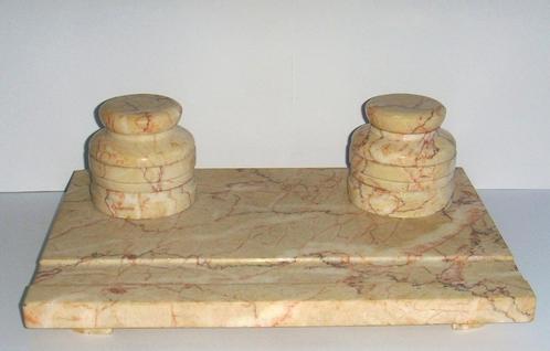 Marmeren bureau inktstel: twee inktpotjes deksel op houders, Antiek en Kunst, Antiek | Kantoor en Zakelijk, Ophalen of Verzenden