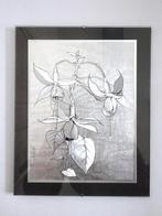 Vintage 80s metallic bloem bloemen fuchsia lijst zilver klr, Ophalen, Gebruikt