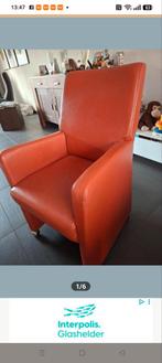 4. Eethoek stoelen Oranje Leer Goossens.   150 euro samen, Huis en Inrichting, Fauteuils, Minder dan 75 cm, Vintage, Leer, Ophalen of Verzenden