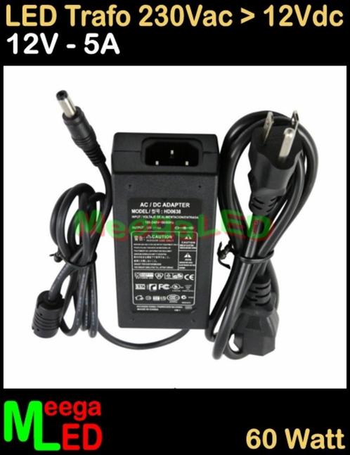 LED Trafo Voeding Adapter Driver - 230V > 12V - 5A = 60W - S, Huis en Inrichting, Lampen | Overige, Nieuw, Ophalen of Verzenden