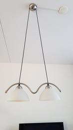 Hanglamp chroom melkglas 2 armig, Huis en Inrichting, Lampen | Hanglampen, Ophalen, Gebruikt, Glas, 50 tot 75 cm