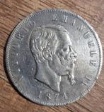 5 Lira 1874, Postzegels en Munten, Verzenden, Italië, Losse munt, Zilver