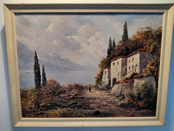 Oud Schilderij olieverf Como meer gesigneerd Andreas Betz, Antiek en Kunst, Kunst | Schilderijen | Klassiek, Ophalen of Verzenden