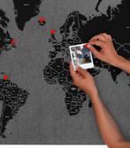 Pinworld Wereldkaart Groot Vilt muurbekleding zwart wit, Ophalen