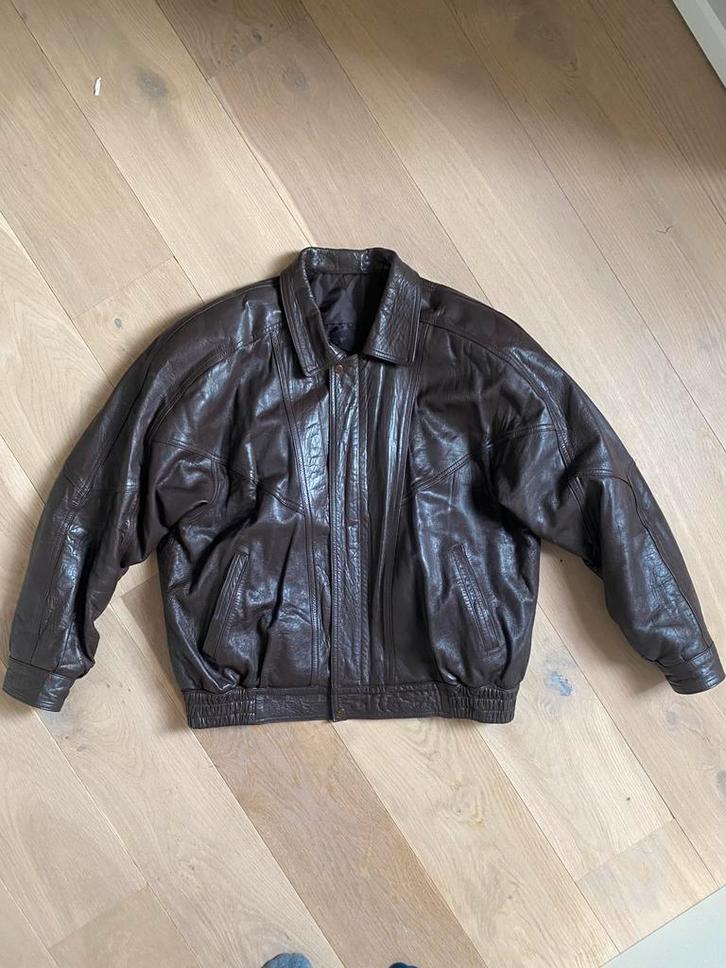 Vintage Bruine Leren Jas, Kleding | Heren, Jassen | Zomer, Zo goed als nieuw, Overige maten, Bruin, Ophalen of Verzenden