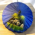 Mooie oude bamboe parasol, stof en houten handvat ., Ophalen of Verzenden