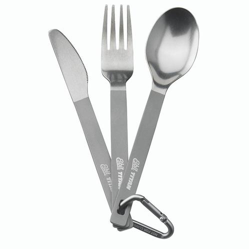 ESBIT TITANIUM BESTEKSET 3-DELIG MET ETUI, Caravans en Kamperen, Kampeeraccessoires, Nieuw, Ophalen of Verzenden