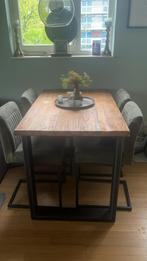 Mango houten tafel met suède stoelen, Huis en Inrichting, 4 tot 6 stoelen, Ophalen of Verzenden, Zo goed als nieuw