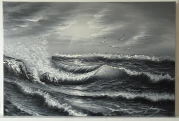 Klassiek Schilderij van de Wilde Zee - Acrylverf op Doek beschikbaar voor biedingen