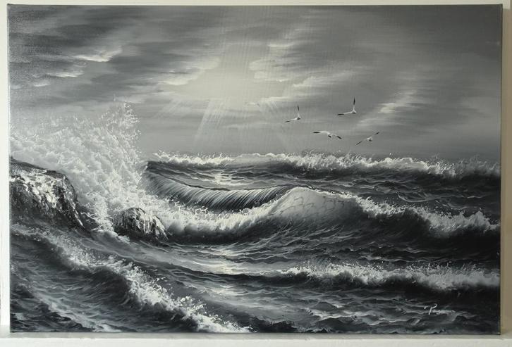 Klassiek Schilderij van de Wilde Zee - Acrylverf op Doek, Antiek en Kunst, Kunst | Schilderijen | Klassiek, Ophalen