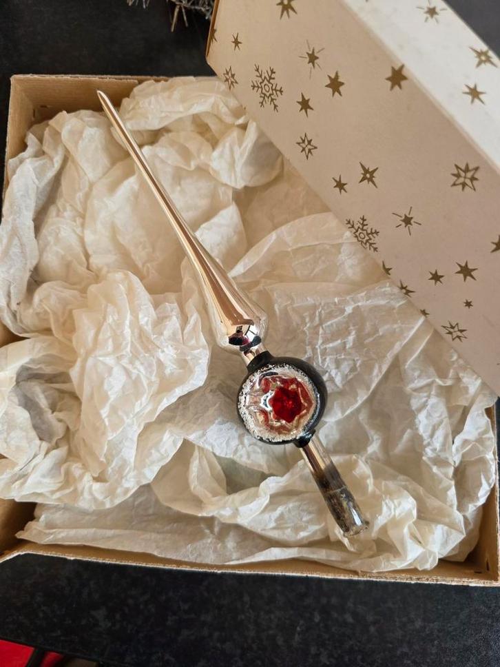 Antiek! Oude mini piek kwikglas rood groen retro vintage, Diversen, Kerst, Gebruikt, Ophalen of Verzenden