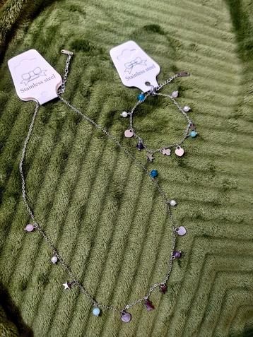 sieradenset ketting + armband, met kralen stainless steel  beschikbaar voor biedingen