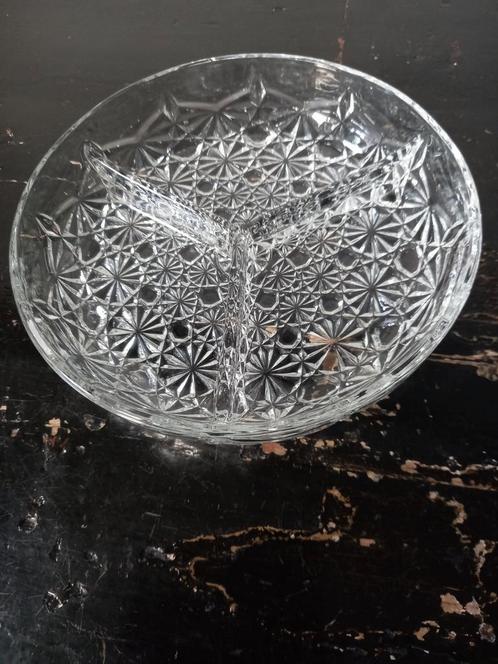 Vintage Franse persglazen hapjesschaal 'Daisy&Button', Antiek en Kunst, Antiek | Glas en Kristal, Ophalen of Verzenden
