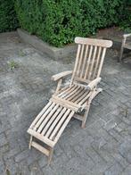 Houten teak ligstoel met verstelbare rugleuning en voetenste, Tuin en Terras, Ligbedden, Ophalen, Gebruikt, Teakhout, Verstelbaar