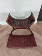 Prachtig houten bankje met zadelleren kussen, Ophalen, Minder dan 50 cm, 50 tot 75 cm, Hout