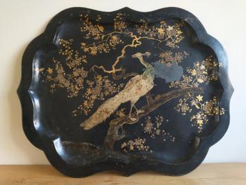 Groot, handbeschilderd dienblad, Japans beschikbaar voor biedingen