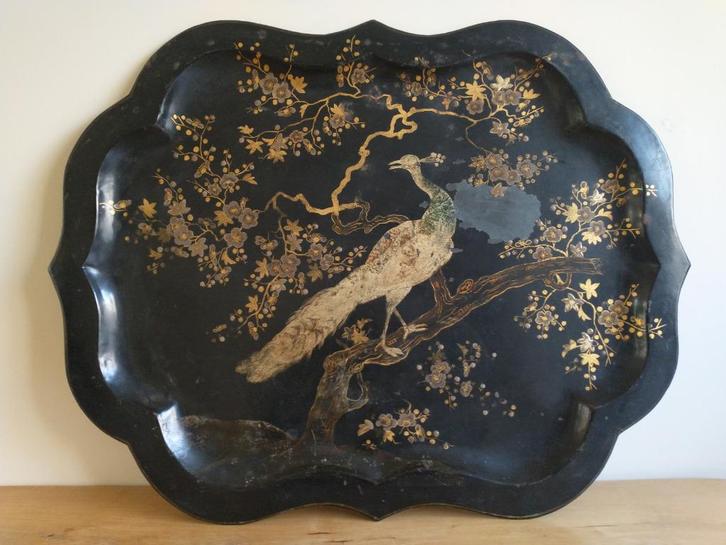 Groot, handbeschilderd dienblad, Japans, Antiek en Kunst, Antiek | Keukenbenodigdheden, Ophalen of Verzenden