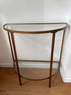 Halve Maan Tafel - brons met glas, Huis en Inrichting, Ophalen, 50 tot 100 cm, Zo goed als nieuw, Glas