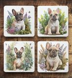 Franse Bulldog Puppy Aquarel onderzetters met houder, Ophalen of Verzenden, Nieuw, Glas of Kopje