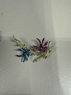brosche Vtg Stijl Goudkleurige Vogels Op Tak Paarsblauwe Ema, Overige materialen, Nieuw, Ophalen of Verzenden, Nvt