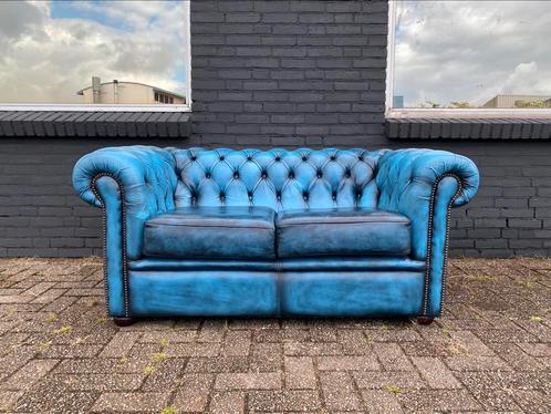 Chesterfield bank jeans blauw GRATIS BEZORGD, Huis en Inrichting, Banken | Voetenbanken en Poefen, Leer, Ophalen of Verzenden