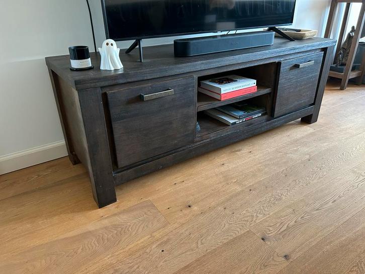 Donker Grenen TV Meubel - Massief Hout, Huis en Inrichting, Kasten | Televisiemeubels, Gebruikt, Minder dan 100 cm, 150 tot 200 cm