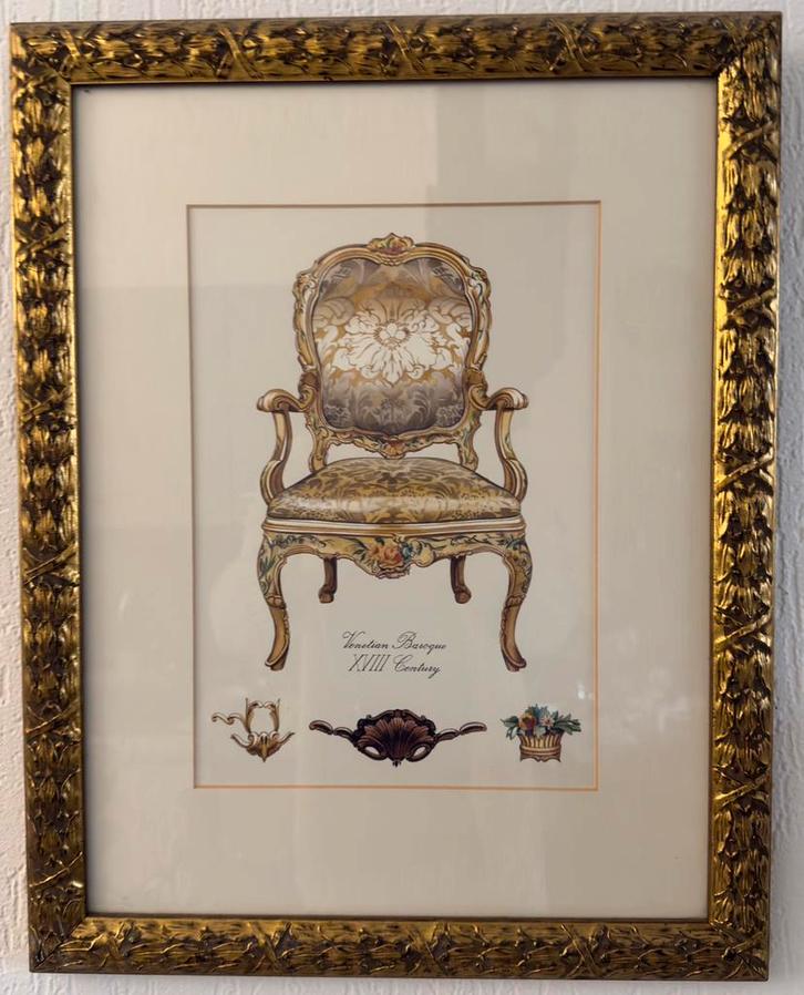 Set van 4 Antieke Stoelprints 18e Eeuw in Vergulde Lijsten, Antiek en Kunst, Kunst | Schilderijen | Klassiek, Ophalen of Verzenden