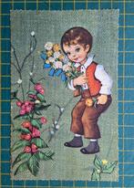 Jongetje met rood vestje en bosje bloemen, Verzamelen, Ansichtkaarten | Themakaarten, Ophalen of Verzenden, 1960 tot 1980, Ongelopen