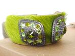 Nieuwstaat Josh leren vacht armband groen met kristal, Met kristal, Nieuw, Leer, Ophalen of Verzenden