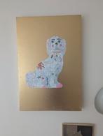 Origineel kunstwerk – “Tatted Dog” op goud textiel – 5075 c, Ophalen of Verzenden, Nieuw, Schilderij