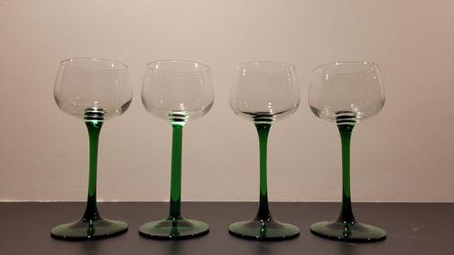 Vintage wijnglazen groene voet 4 stuks, Antiek en Kunst, Antiek | Glas en Kristal, Ophalen of Verzenden