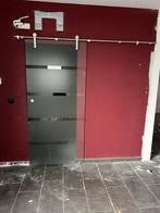 Glazen schuifdeur hangend 93x206 met rail, Doe-het-zelf en Verbouw, Ophalen, 80 tot 100 cm, Binnendeur, Schuifdeur