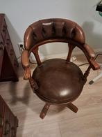 Vintage bureaustoel in leer chesterfield, bureau is ook TK, Gebruikt, Bruin, Vintage, Hout