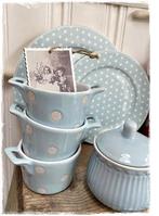 Lichtbl. schaaltje (ramekin) handvatten,stip(oven bestendig), Huis en Inrichting, Orderchamp, Nieuw, Ophalen of Verzenden, Schaal of Schalen