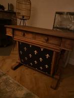 Oude blauw met gouden accenten tafel met lades, Huis en Inrichting, Tafels | Sidetables, Ophalen, Gebruikt, 100 tot 150 cm, Rechthoekig