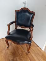 Brocante Stoel met Houten Frame en Leren Zitting, Ophalen