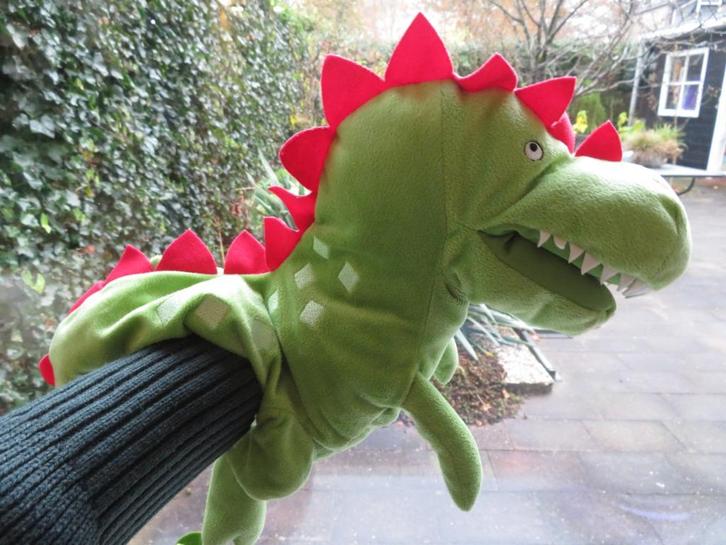 Handpop Draak van IKEA groen velours poppenkastpop, Kinderen en Baby's, Speelgoed | Knuffels en Pluche, Gebruikt, Overige typen