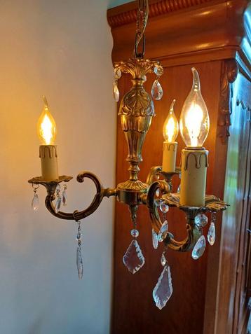 Franse brocante oude lamp luchter kroonluchter glas messing beschikbaar voor biedingen